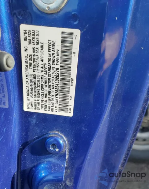 2004 Honda Element Lx z USA, uszkodzony, nr VIN 5J6YH28354L020278